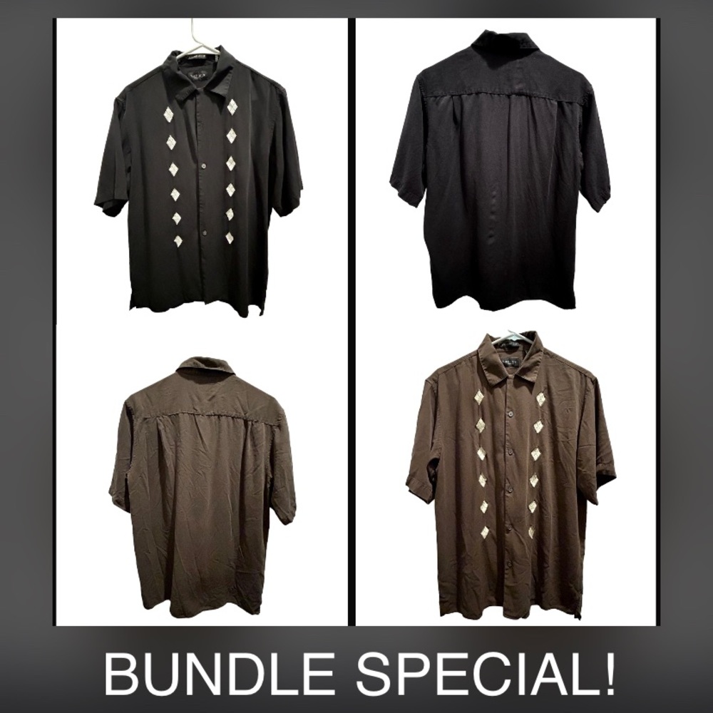 PAIR: Van Heusen 100% washable silk button-down short sleeve shirts